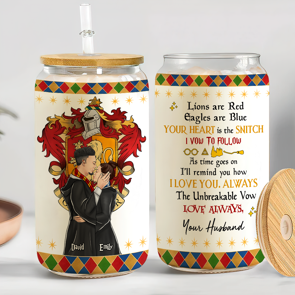 Personalized Wizard Couple Kissing Glass Can | Custom Magic Love Gift