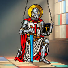 Load image into Gallery viewer, “Faith is the Shield of the Heart” - Personalized Christian Knight Suncatcher Ornament - Perfect Gift for Believers and Loved Ones Ornament PopCulturePrints
