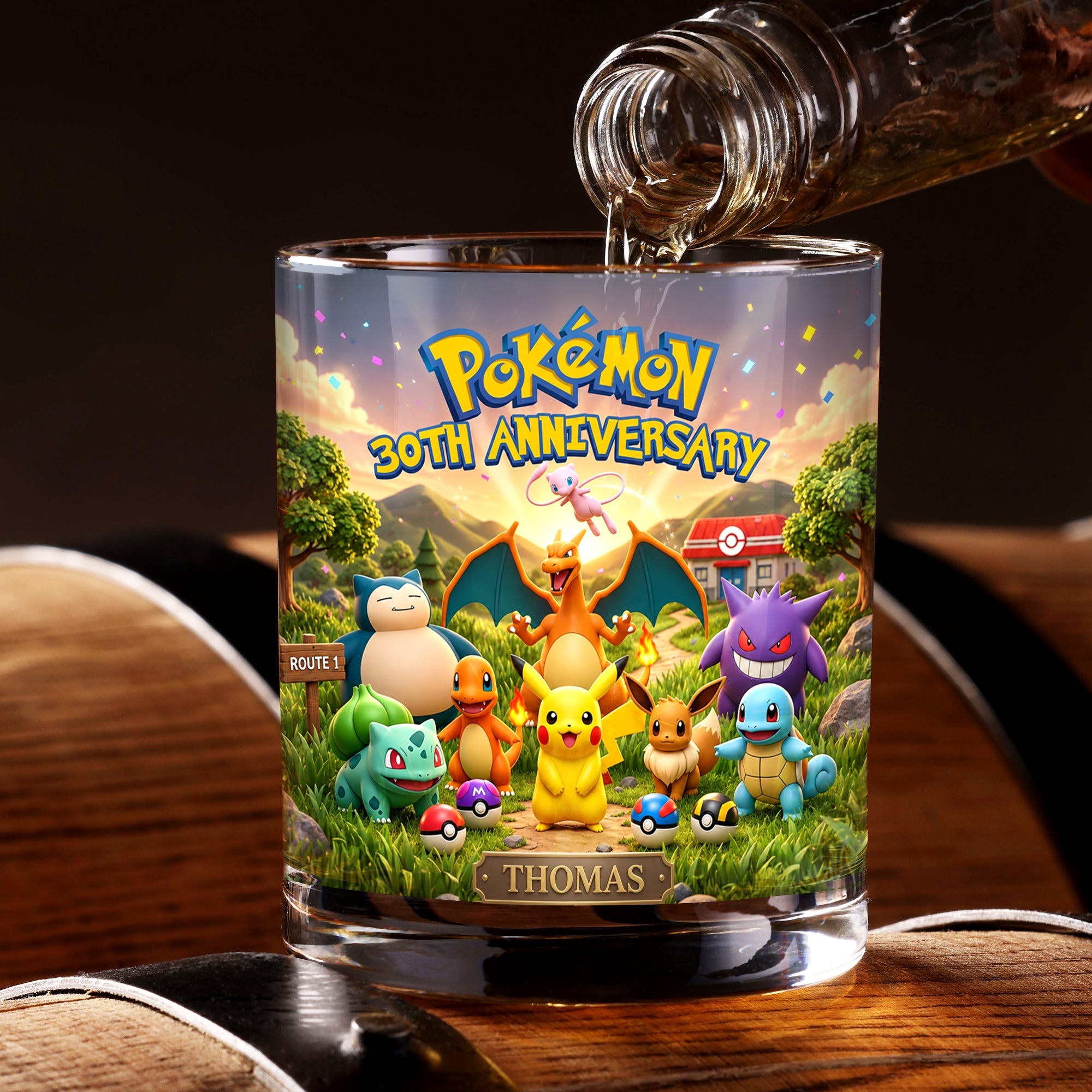 "Celebrate Friendship & Adventure - Personalized 30th Anniversary Drinking Glass for Pokémon Fans"