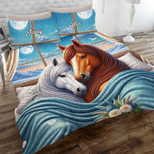 Personalized Horse Couples Quilt Bedding Set - A Unique Gift for Animal Lovers Blanket PopCulturePrints