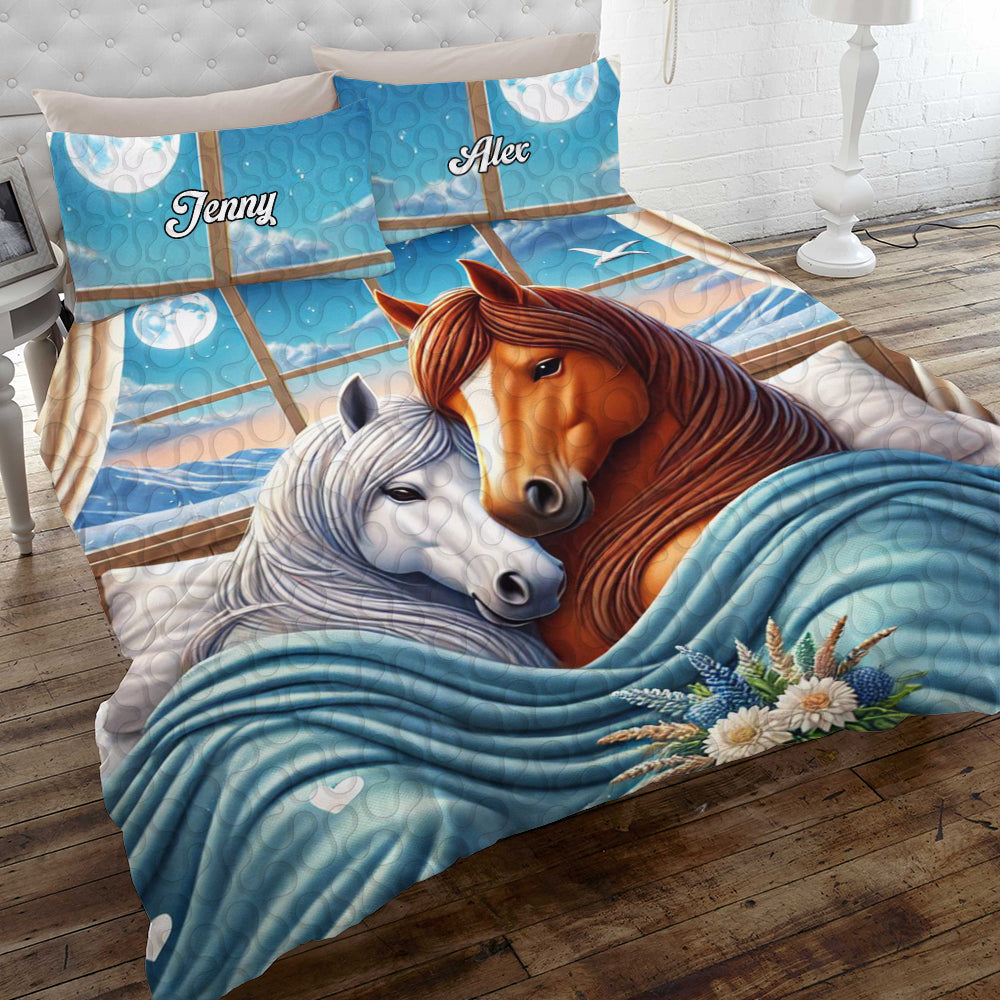 Personalized Horse Couples Quilt Bedding Set - A Unique Gift for Animal Lovers Blanket PopCulturePrints