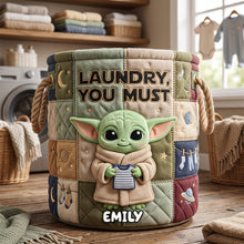 Load image into Gallery viewer, Laundry, You Must - Cute Alien Quilted Laundry Basket - Personalized Gift Laundry Basket PopCulturePrints
