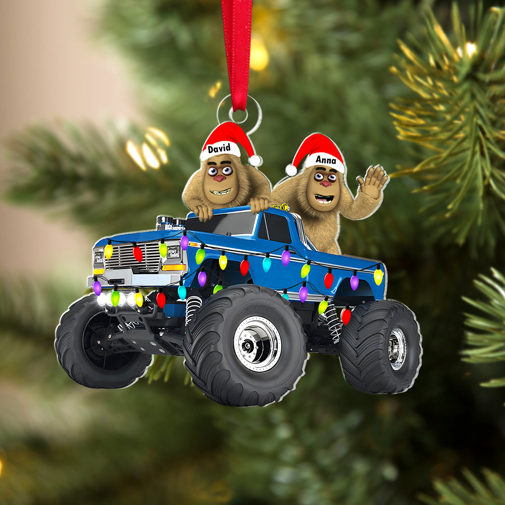 Personalized Bigfoot and Monster Truck Christmas Ornament