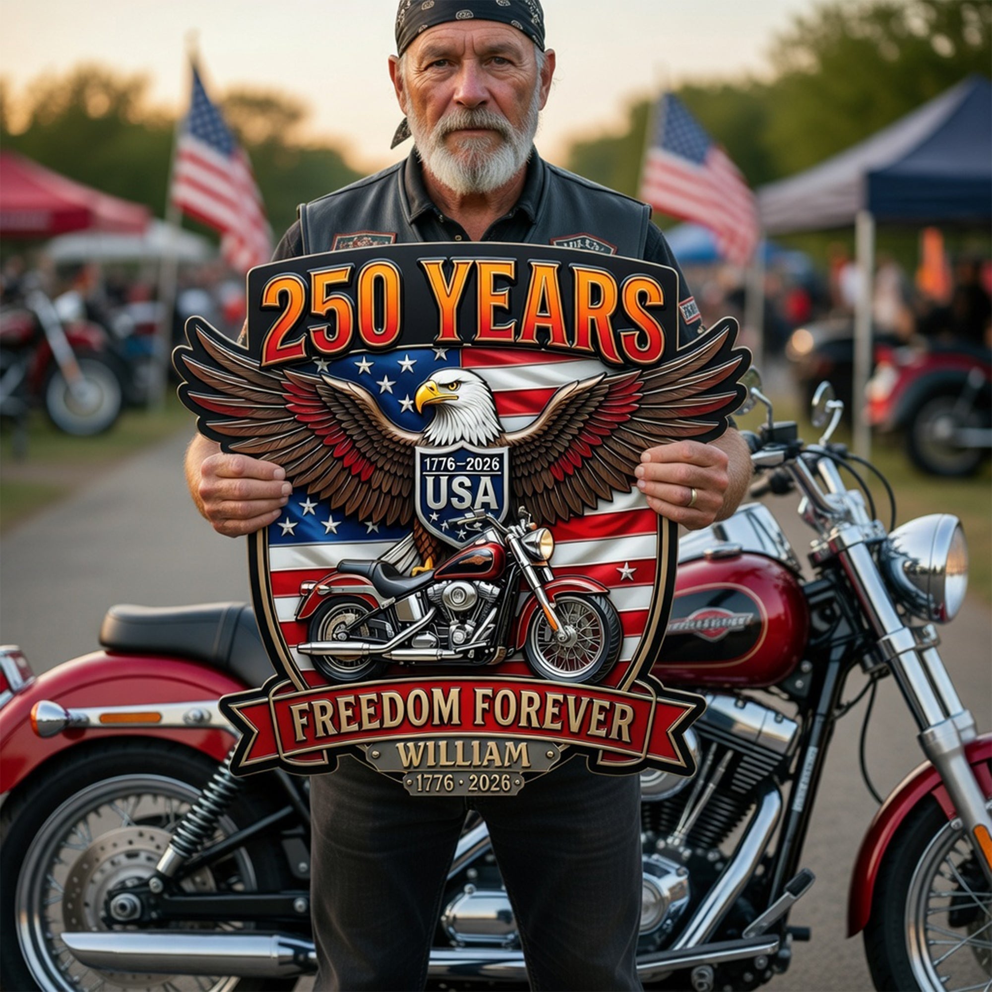 Ride Free and Celebrate - Personalized Bikers 250th Anniversary Metal Sign
