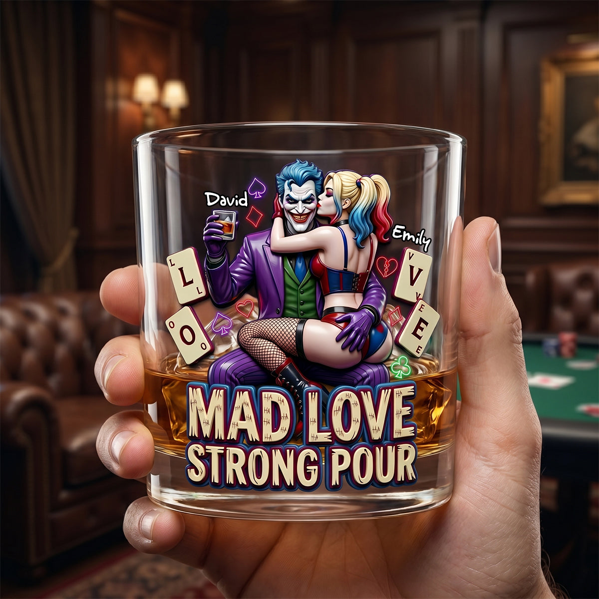 "Mad Love: A Toast to Crazy Romance" - Personalized Round Glass for Couples - Custom Gift for Partners, Lovers, and Friends