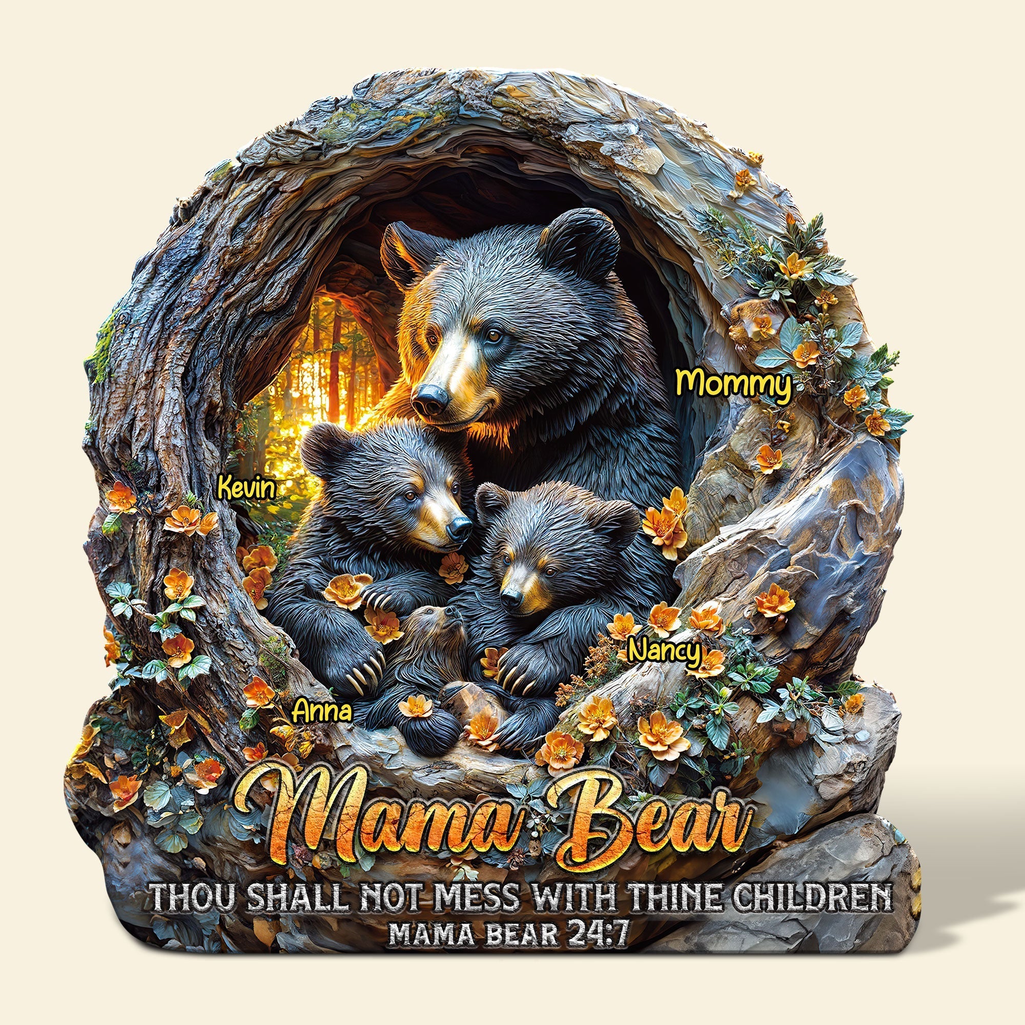 Mama Bear: 'Thou Shall Not Mess With Thine Children' - Personalized Acrylic Plaque Gift for Mom and Grandma Shaped Plaques PopCulturePrints