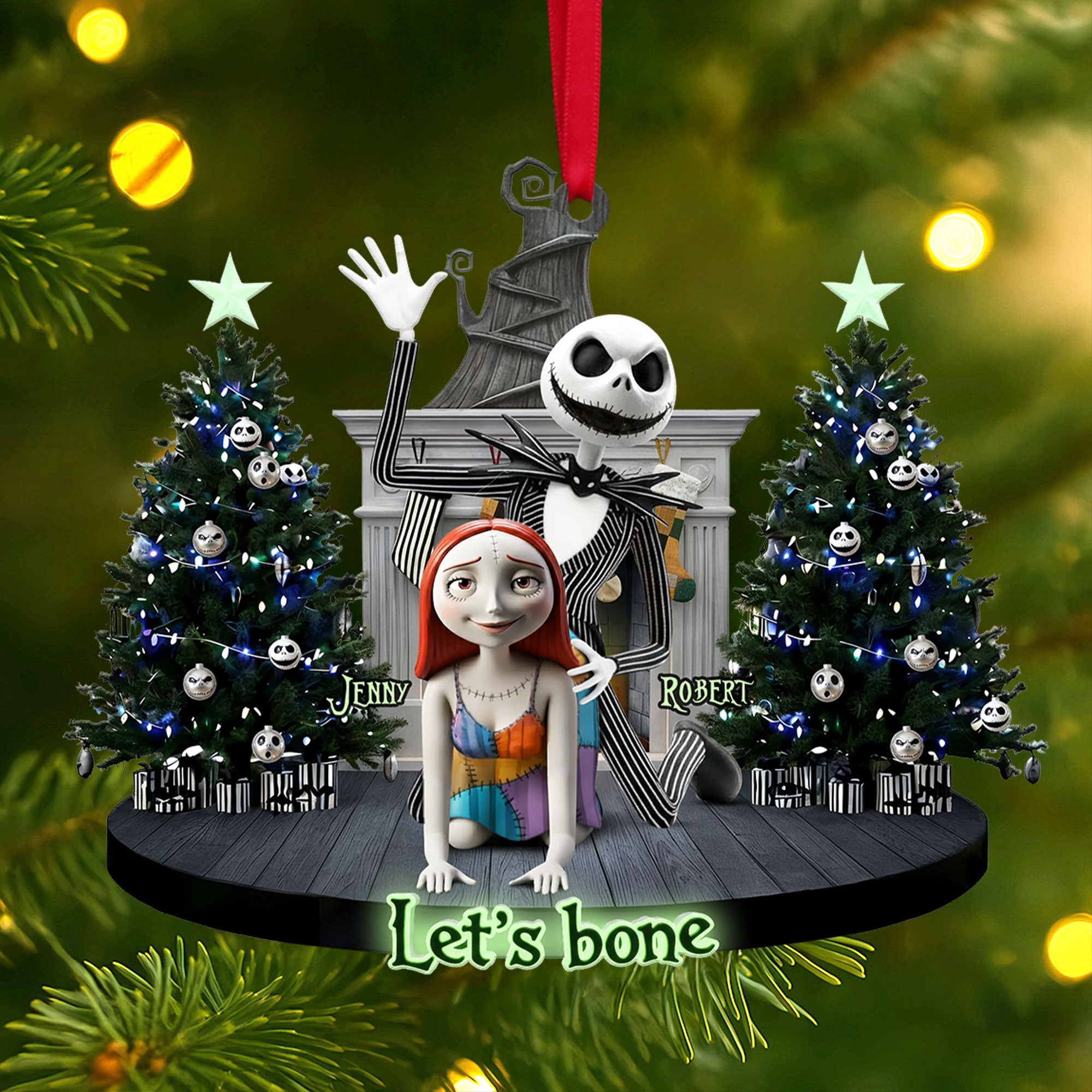 Let's Bone! Mischievous Spooky Couple Christmas Ornament - Personalized Gift for Couples Ornament PopCulturePrints