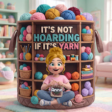 Load image into Gallery viewer, “It's Not Hoarding If It’s Yarn” – Crochet Girl Quilted Laundry Basket - Personalized Gifts for Crochet Lovers
