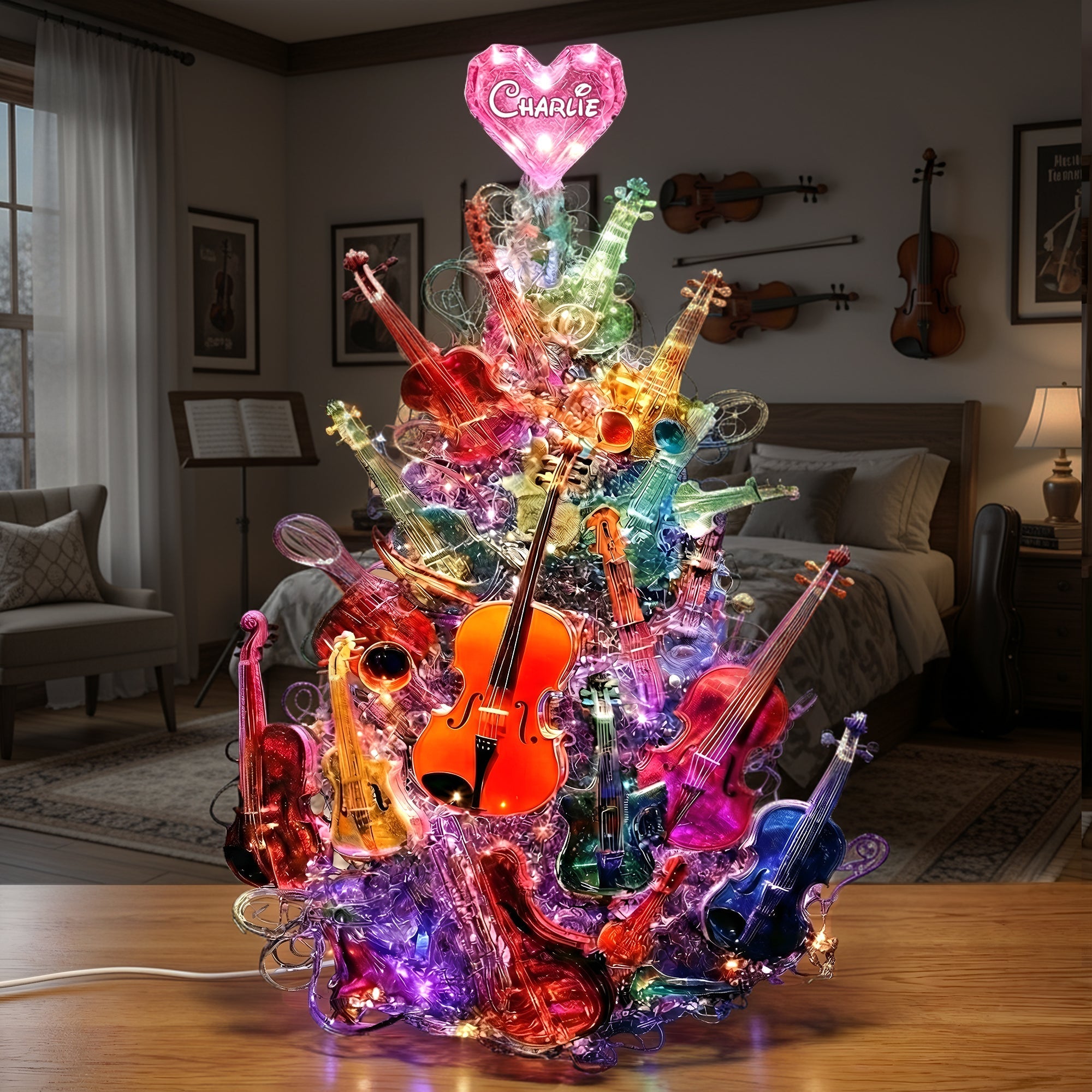 Sparkle Violin Pile Light Box - The Perfect Personalized Gift for Violinists & Music Lovers Light Box PopCulturePrints
