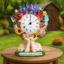 Load image into Gallery viewer, Time Spent in a Garden is Never Wasted - Personalized Flower Head Girl Desk Clock Plaque - Gift for Gardening Lovers Clock Plaques PopCulturePrints
