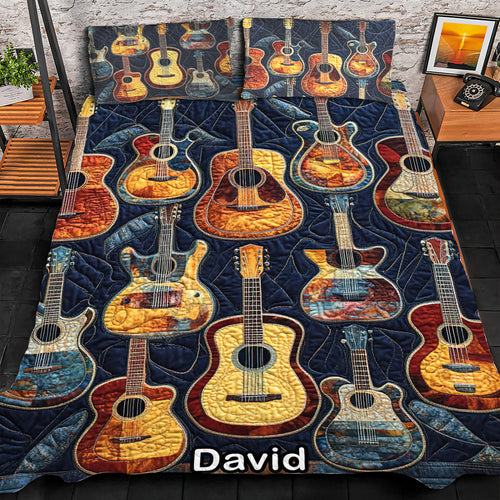 Personalized Gift for Guitar Lovers - Acoustic Vibes Quilt Bedding Set Blanket PopCulturePrints