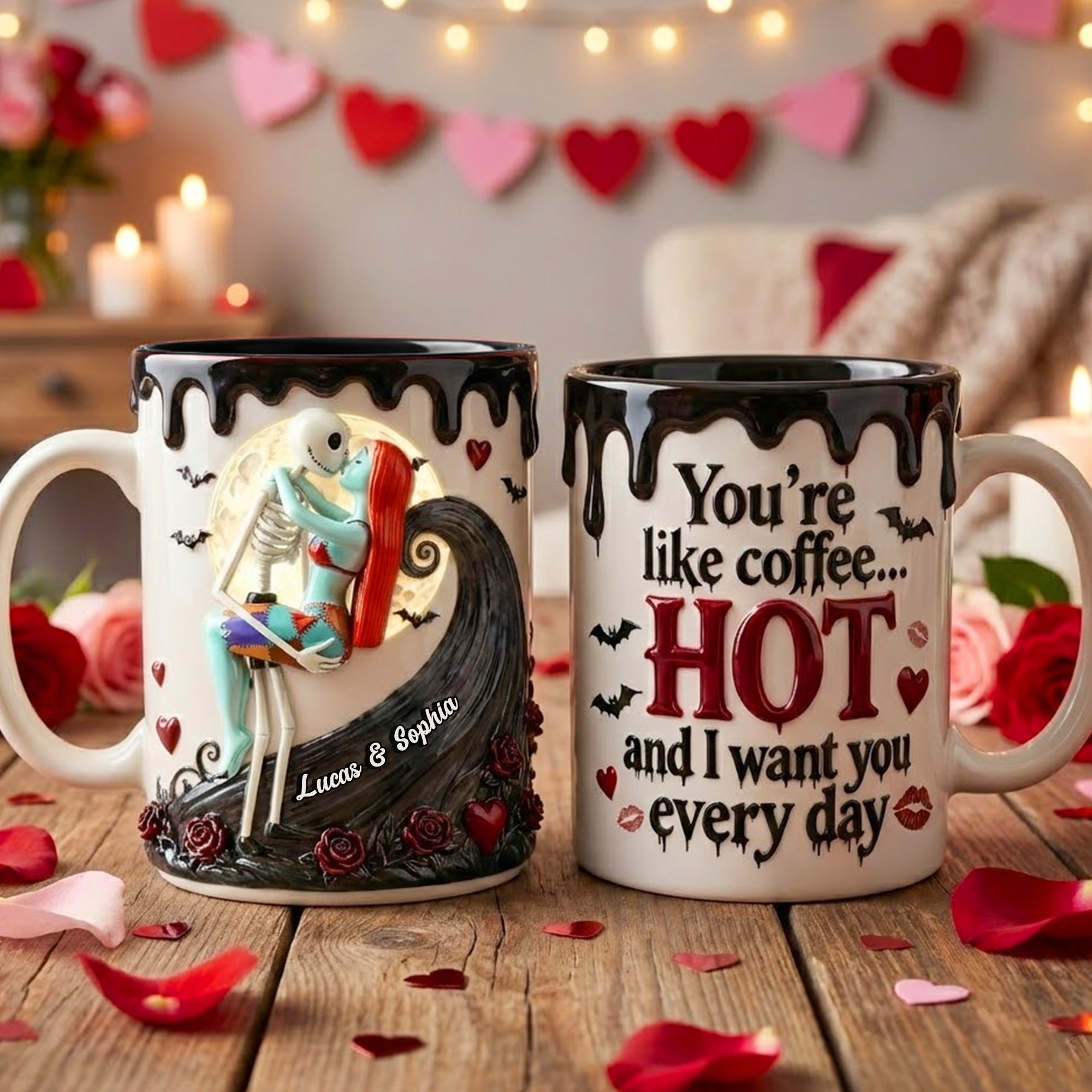 "You're like coffee... HOT - Unique Kissing Couple Accent Mug - Personalized Gift for Couples, Friends, and Loved Ones" Coffee Mug PopCulturePrints