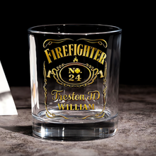 Load image into Gallery viewer, Celebrate the Bravery - Personalized Firefighter Whiskey Glass Whiskey Glass PopCulturePrints
