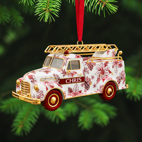 “Bring Joy This Christmas with a Personalized Touch” - Fire Truck Firefighter Toile de Jouy Custom Shape Acrylic Ornament - Unique Gift for Loved Ones Ornament PopCulturePrints