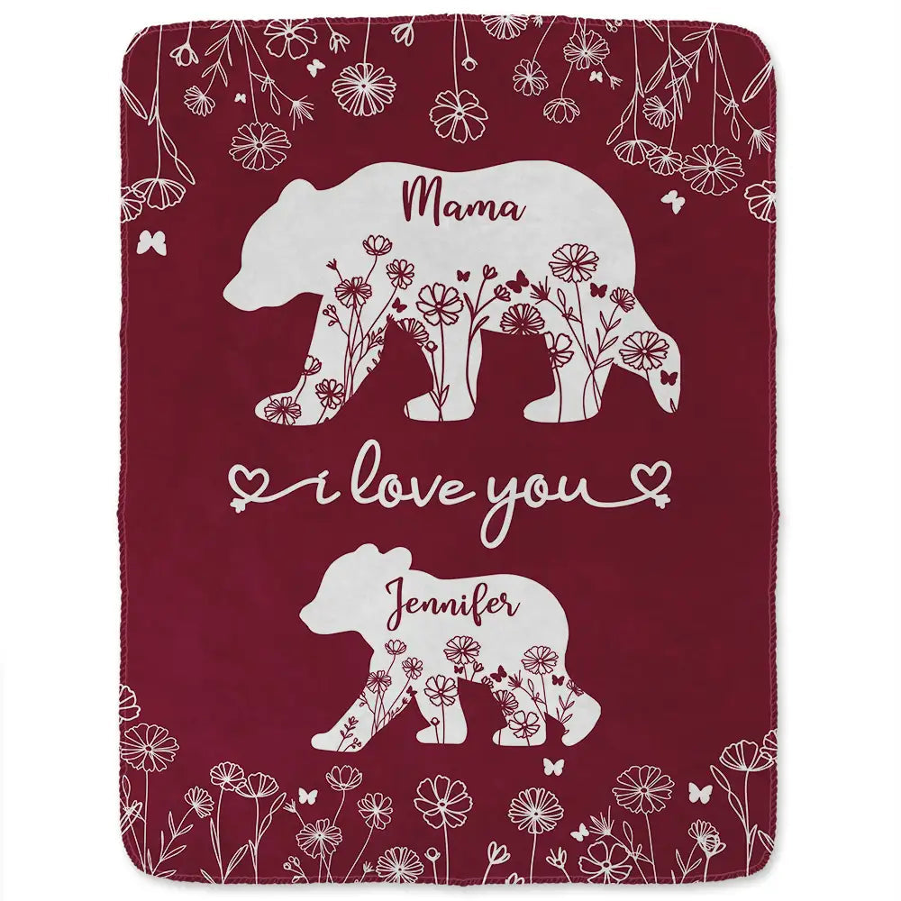 Mama Bear We Love You - Personalized Sherpa Blanket | Custom Gift for Mom, Grandma & Loved Ones Fleece Blanket PopCulturePrints