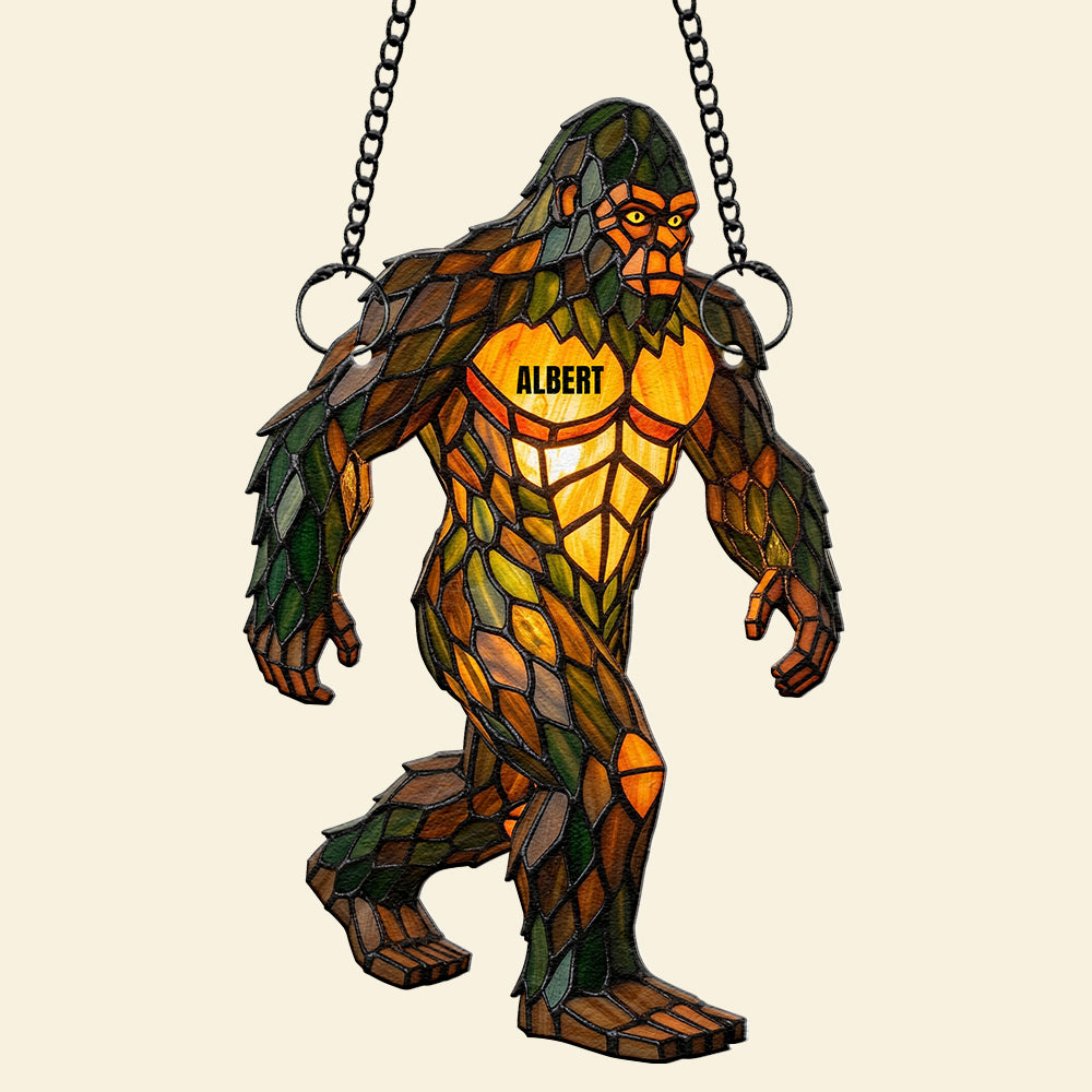 “Embrace the Myth of Bigfoot” - Personalized Bigfoot Suncatcher Ornament - Gift for Bigfoot Lovers, Nature Enthusiasts, and Unique Home Decor Seekers Ornament PopCulturePrints