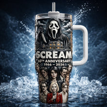 Load image into Gallery viewer, “Celebrate the Horror Legacy!” - 60th Anniversary 40oz Tumbler - Custom Gift for Horror Lovers, Fans, and Collectors Tumbler Cup PopCulturePrints
