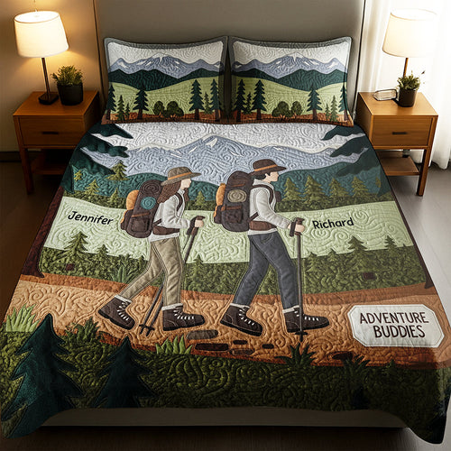 Adventure Awaits: Personalized Hiking Buddies Quilt Bed Set - Perfect Gift for Adventurous Couples Bedding Set PopCulturePrints