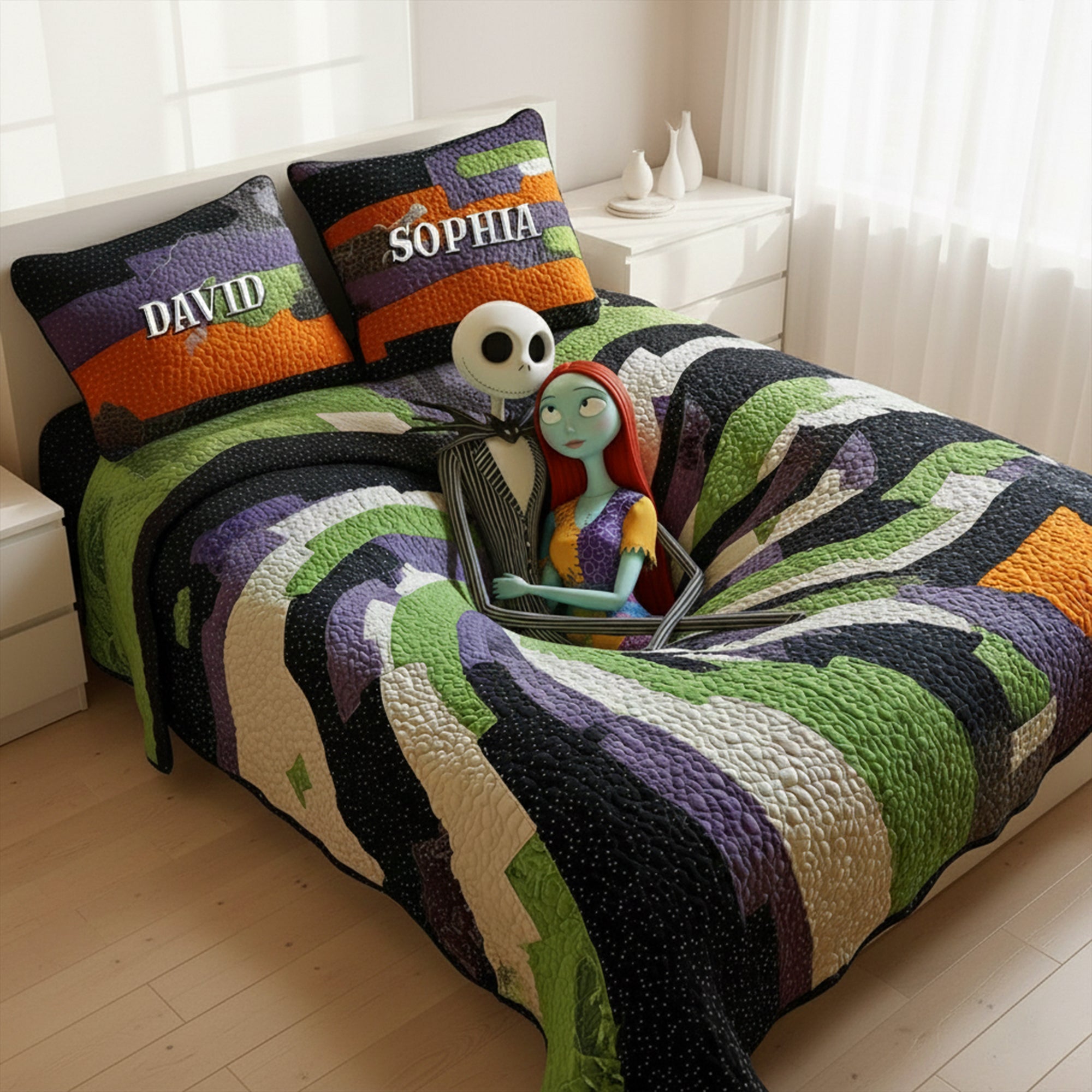 Embrace the Love: Hugging Skull Couples Quilt Bedding Set - Personalized Gift for Couples Bedding Set PopCulturePrints