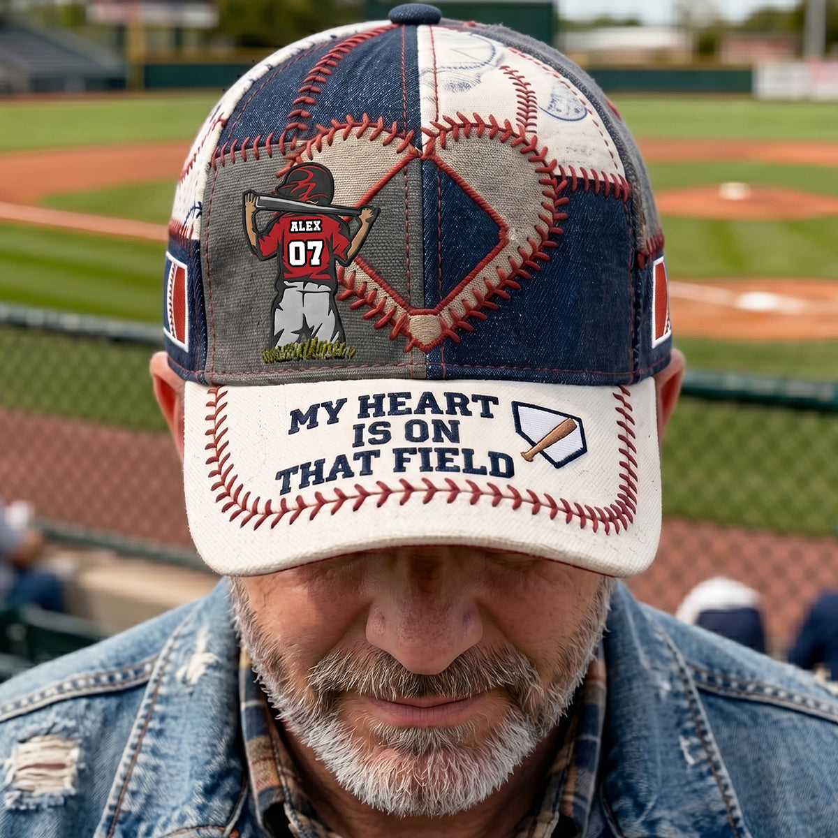 “My Heart is on That Field” - Passionate Baseball Dad Classic Cap - Personalized Gift for Baseball Parents Caps PopCulturePrints