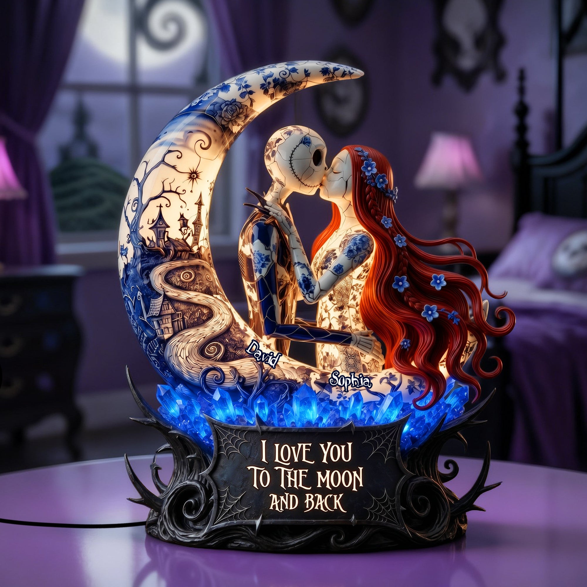 "I Love You to the Moon and Back" - Dark Romance Couple Light Box - Personalized Gift for Couples