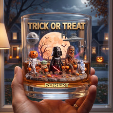 Load image into Gallery viewer, "Trick or Treat" – Cosmic Halloween Round Glass - Personalized Gift for Every Star Wars Fan Glass PopCulturePrints
