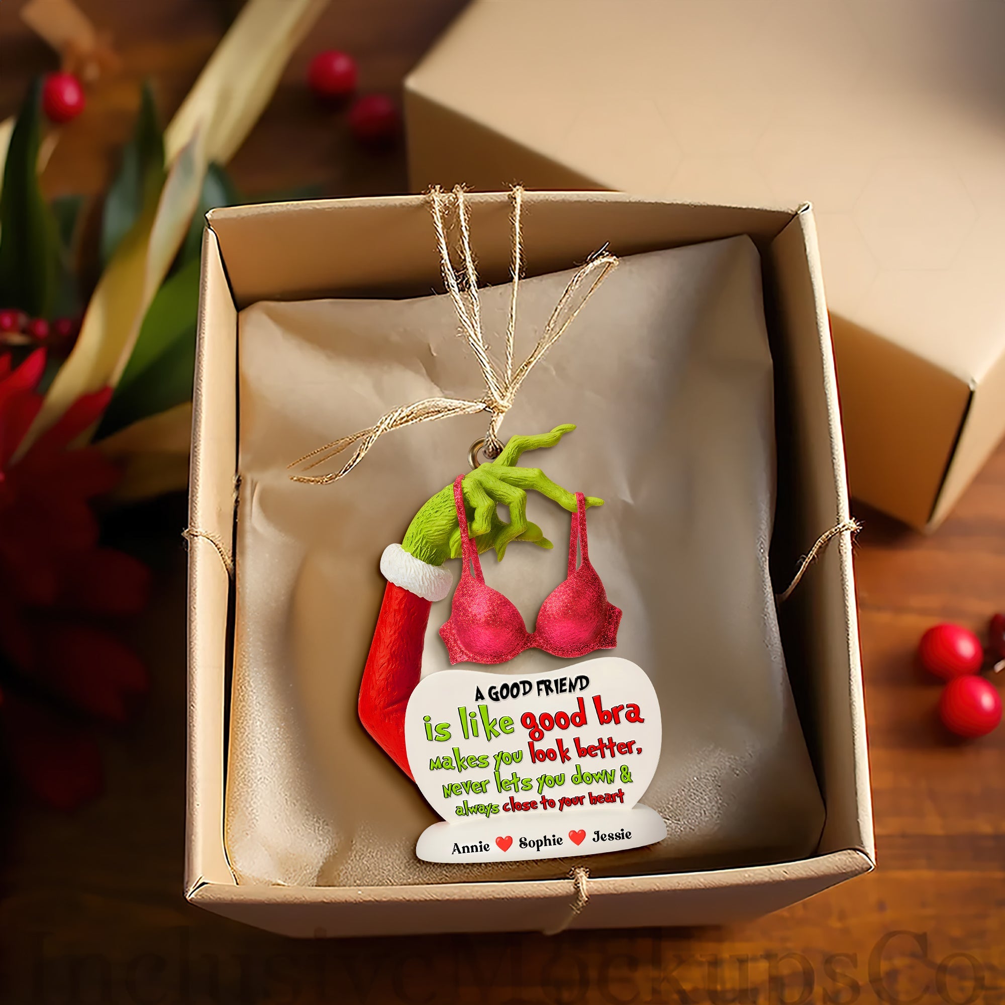 A Good Friend is Like a Good Bra - Personalized Acrylic Ornament for Besties Ornament PopCulturePrints