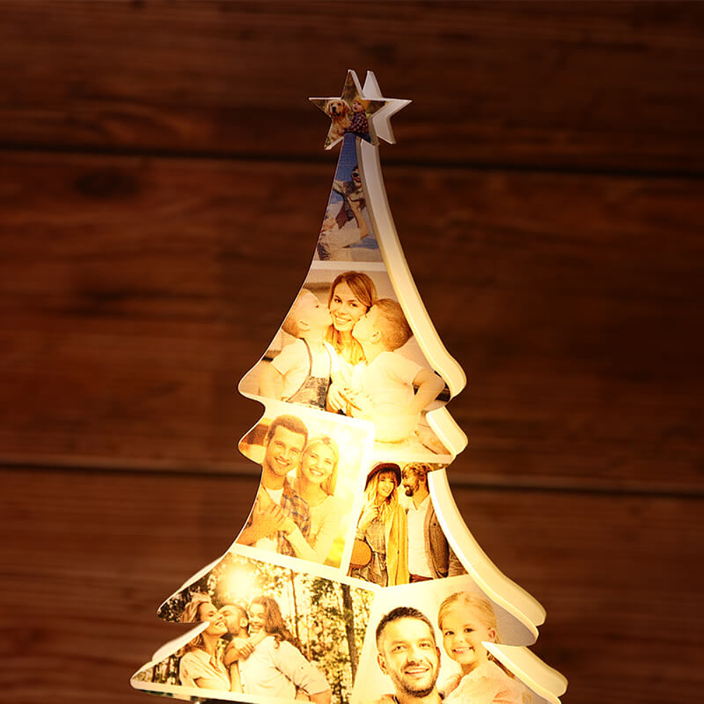 Personalized Christmas Tree Shaped Photo Light - Custom Family Gift