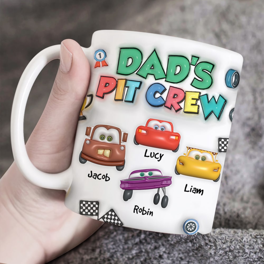 Personalized Dad's Pit Crew 3D Mug - Customizable Racing Theme Coffee Mug PopCulturePrints