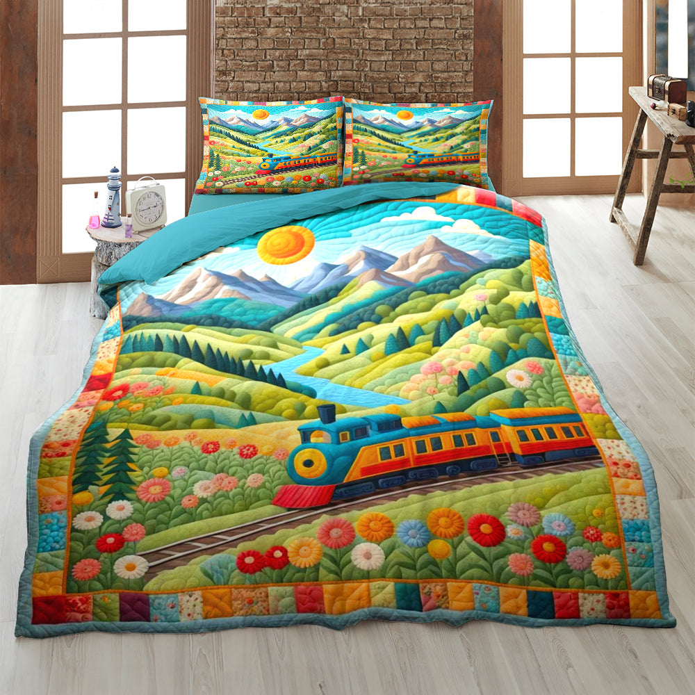 Whimsical Train Lovers Personalized Quilt Bed Set Blanket PopCulturePrints