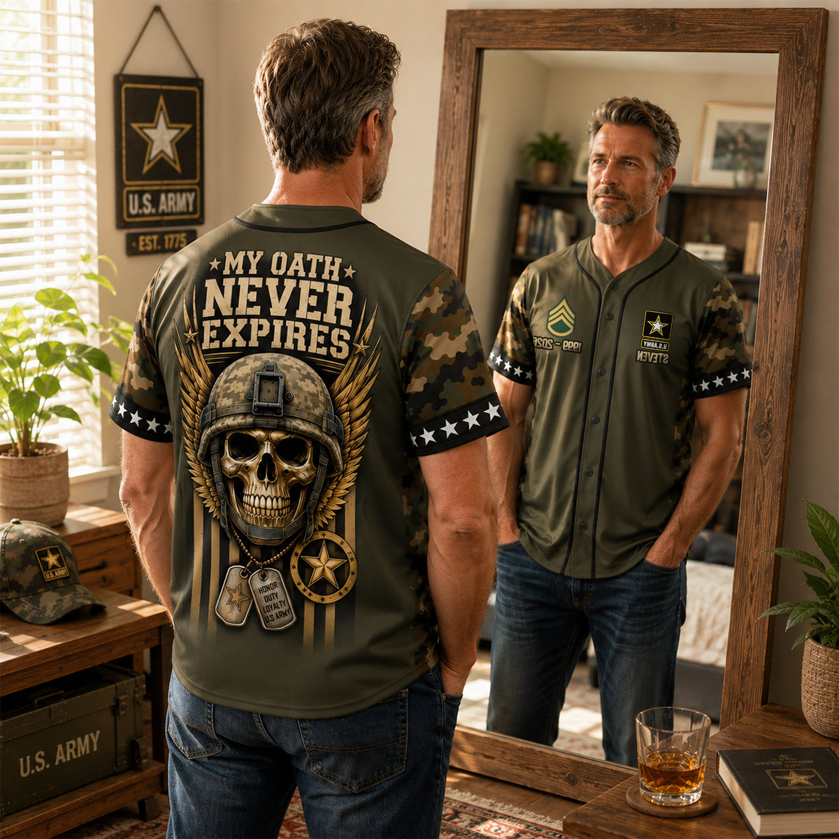 "My Oath Never Expires" - Personalized Military Legacy Jersey Shirt - Custom Gift for Veterans and Military Enthusiasts AOP Products PopCulturePrints