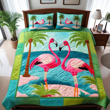 Load image into Gallery viewer, Personalized Flamingo Couples Quilt Bedding Set - Tropical Paradise Blanket PopCulturePrints
