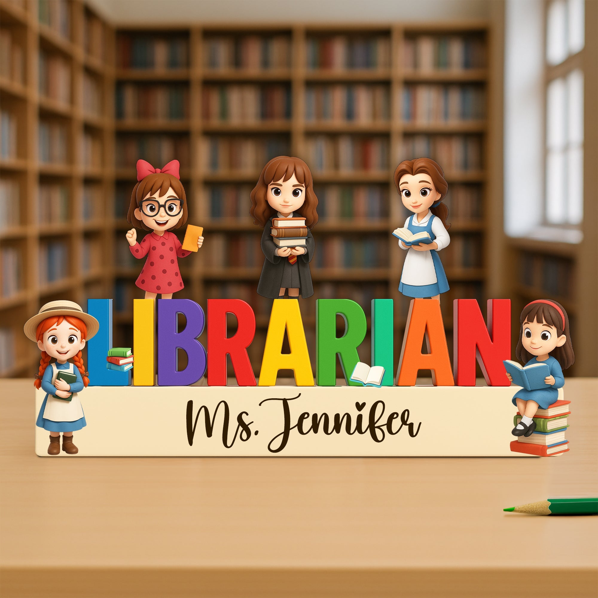 "Every book hides a story" - Personalized Librarian Acrylic Plaque - Custom Gift for Book Lovers, Teachers, and Librarians Shaped Plaques PopCulturePrints