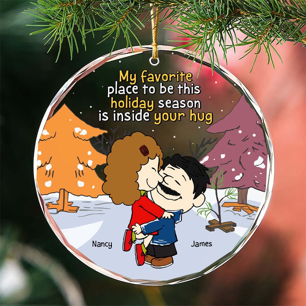 Personalized Couple Ornament - Cozy Hugs Under the Snow | Valentine's Day Gifts Ornament PopCulturePrints