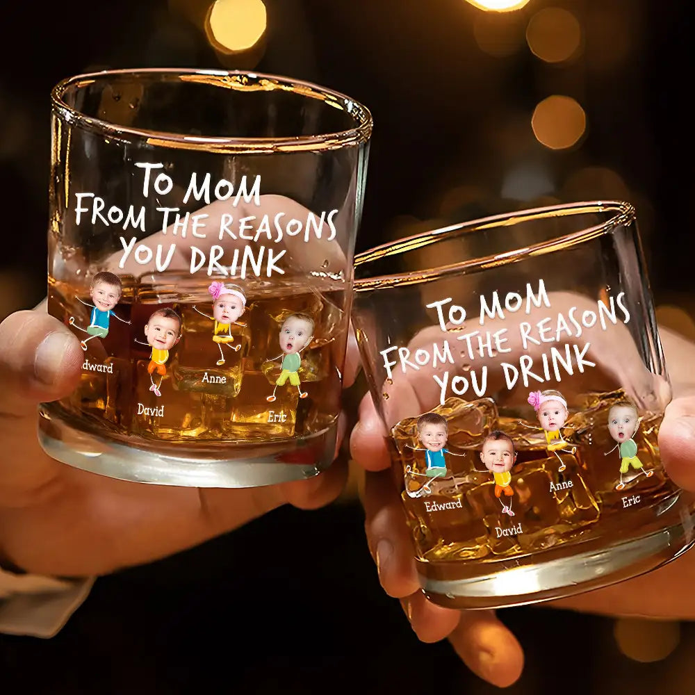 To Dad From The Reasons You Drink Funny - Personalized Whiskey Glass Gift for Dad, Grandpa & More Whiskey Glass PopCulturePrints