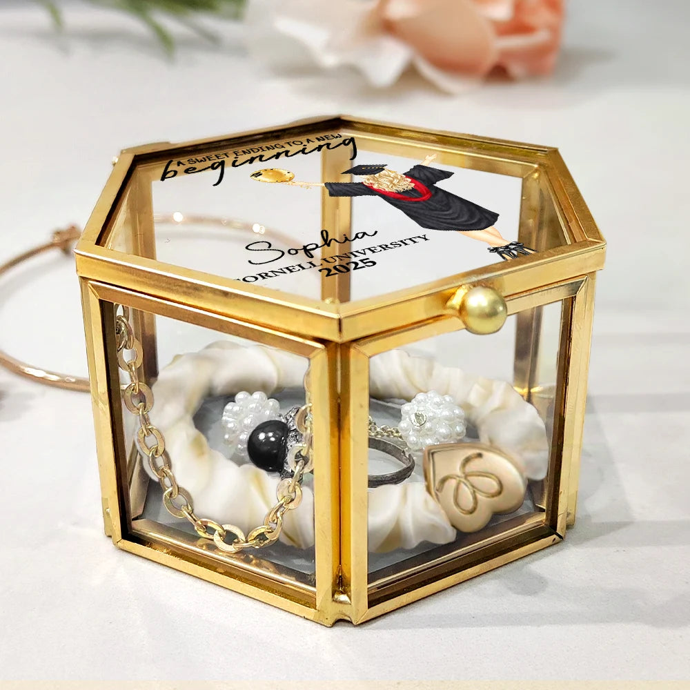 A Sweet Ending To A New Beginning - Personalized Glass Jewelry Box for Graduates Jewelry Box PopCulturePrints