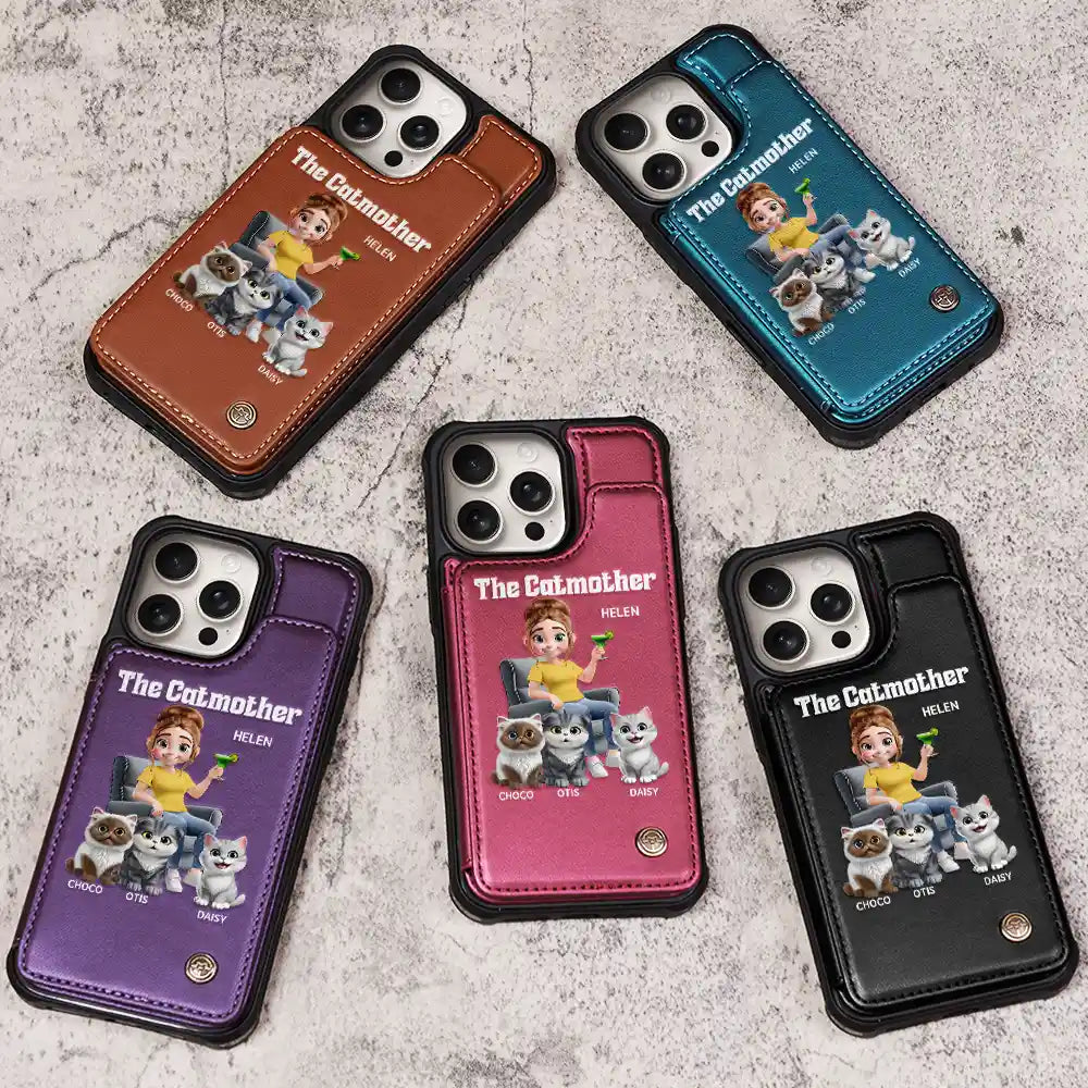 “Celebrate the Love of a Cat Mother” - Personalized Leather Flip Wallet Phone Case - Gift for Moms, Grandmas, and Cat Lovers Leather Flip Wallet Phone Case PopCulturePrints