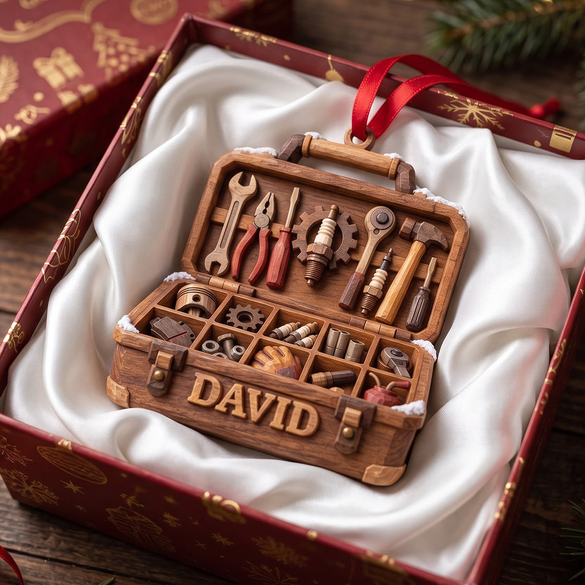 “Crafted with Care: Personalized Mechanic Tool Box Acrylic Ornament - Custom Gift for Mechanics” Ornament PopCulturePrints