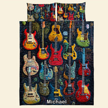 Load image into Gallery viewer, Personalized Guitar Lover&#39;s Quilt Bedding Set - Acoustic Vibe Blanket PopCulturePrints
