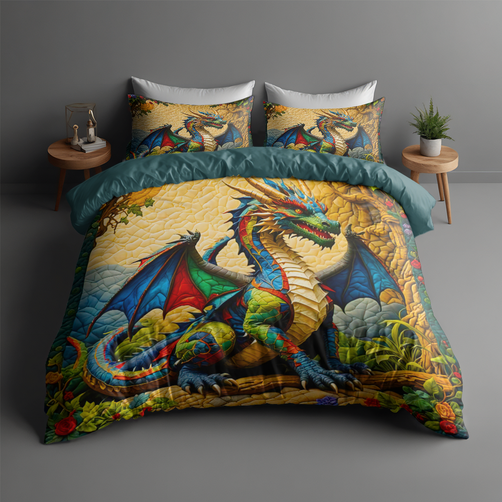 Personalized Fantasy Dragon Quilt Bed Set Blanket PopCulturePrints