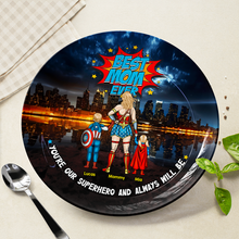 Load image into Gallery viewer, &quot;Best Mom Ever&quot; - Personalized Ceramic Round Plate - Perfect Gift for Mom, Grandma and Superheroes Ceramic Round Plate PopCulturePrints
