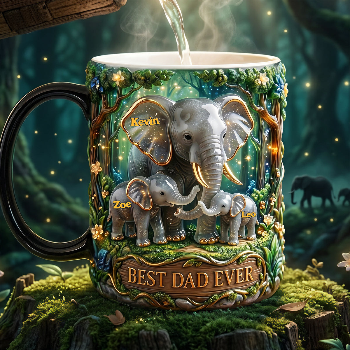 Best Dad Ever - Personalized Elephant Dad Magic Coffee Mug | Unique Gift for Dad, Grandpa, and Father's Day Coffee Mug PopCulturePrints