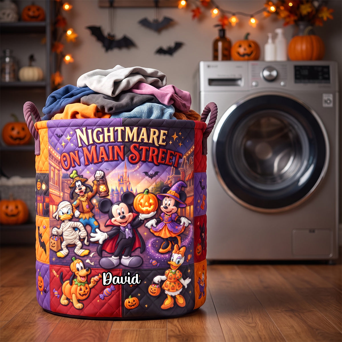 “Embrace the Spooktacular Season!” - Lovely Nightmare Quilted Laundry Basket - Personalized Halloween Gift Laundry Basket PopCulturePrints