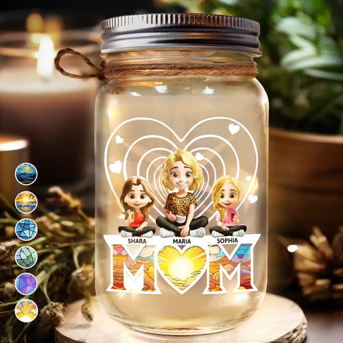 We Love You Mom! - Personalized Mason Jar Light for Young Mothers and Children Mason Jar Light PopCulturePrints