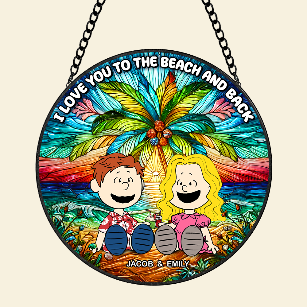 Custom Beach-Themed Stained Glass Art for Couples - Perfect Personalized Valentine's Day Gifts Ornament PopCulturePrints