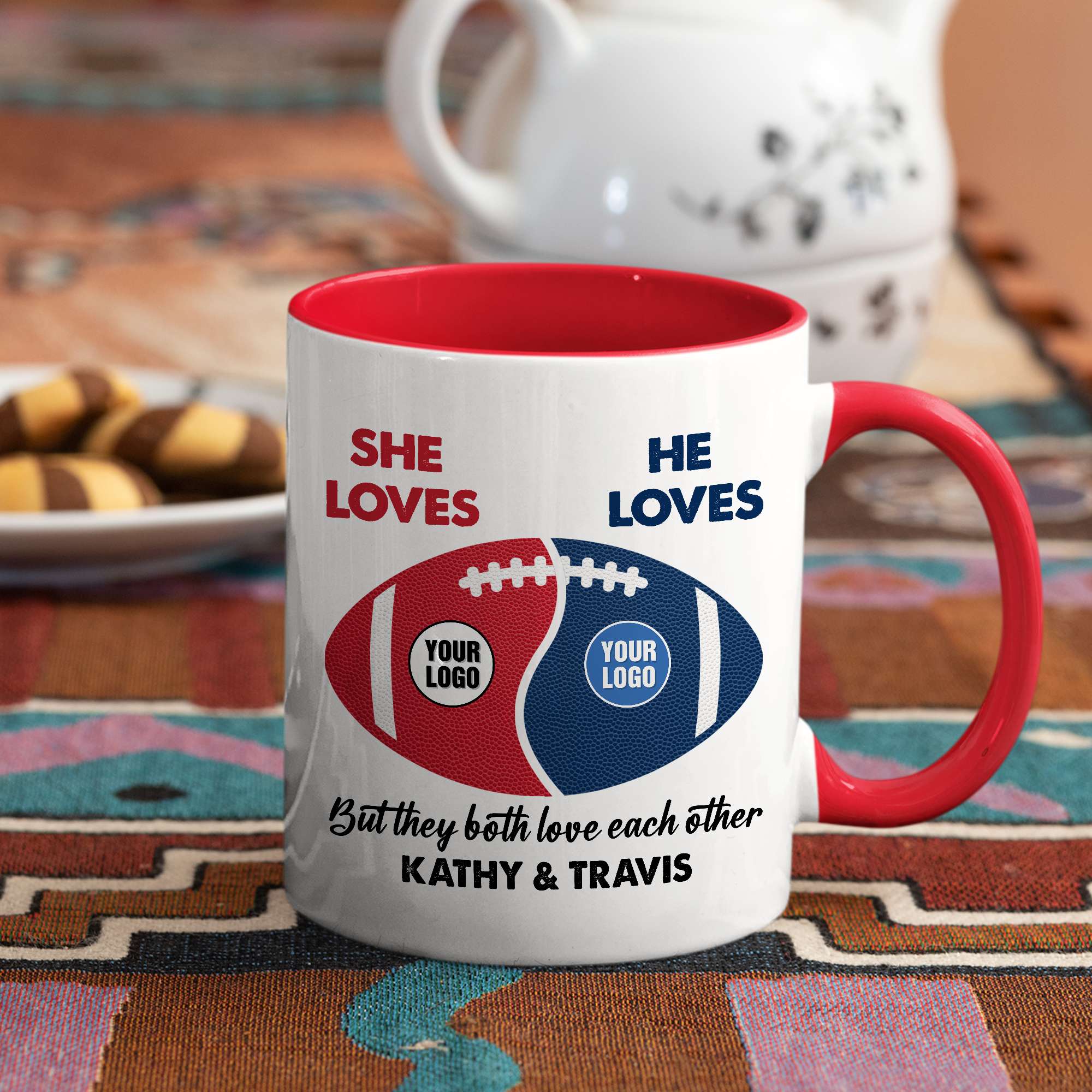 Personalized Football Couple Mug - Custom Team Logos Gift for Valentine's Day Gifts Coffee Mug PopCulturePrints