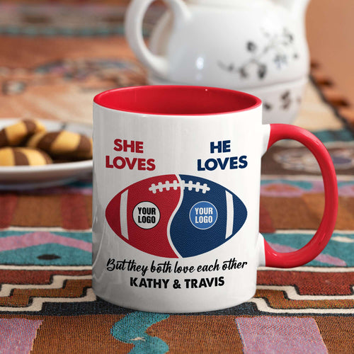 Personalized Football Couple Mug - Custom Team Logos Gift for Valentine's Day Gifts Coffee Mug PopCulturePrints