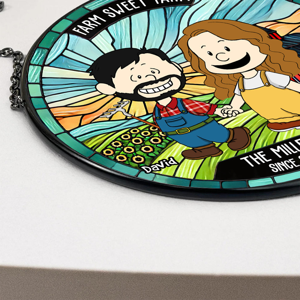 Unique Personalized Valentine's Day Gifts for Farmer Couples - Stained Glass Suncatcher Ornament PopCulturePrints