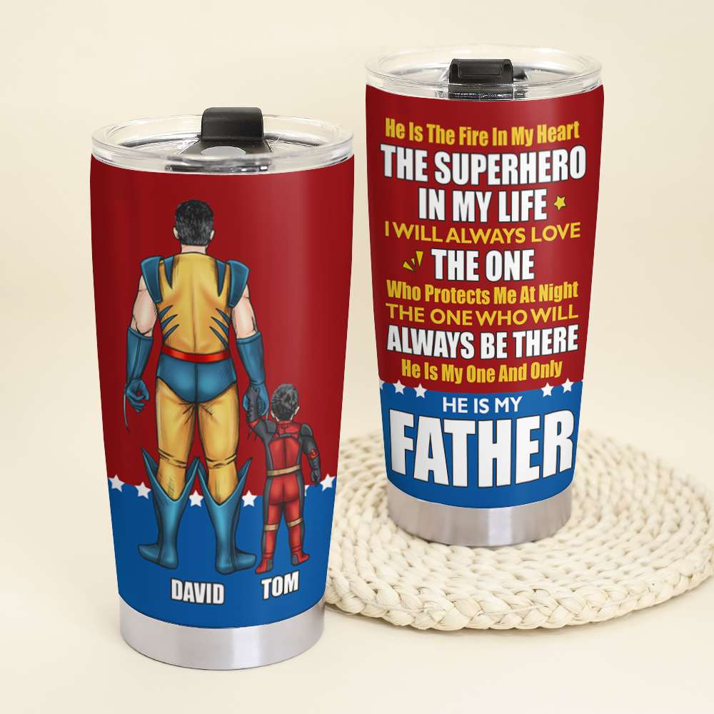 Personalized Superhero Dad Tumbler - Custom Father's Day Gift