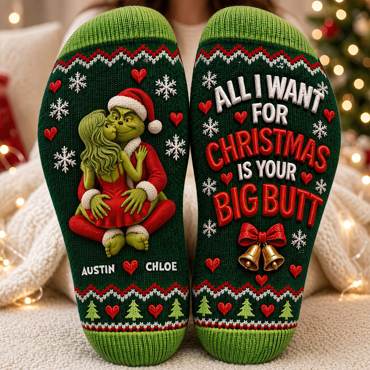 Christmas Wishes & Fun - Personalized Furry Naughty Couples Socks